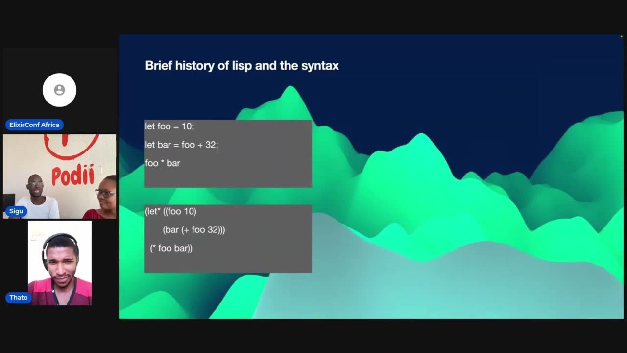 A slide titled Brief history of lisp and the syntax, comparing a snippet in two languages